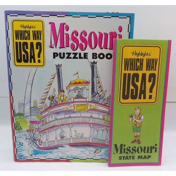 Highlights Which Way USA? Puzzle Book & State Map Set Set of 6 with 4 Correspond - Picture 3 of 7